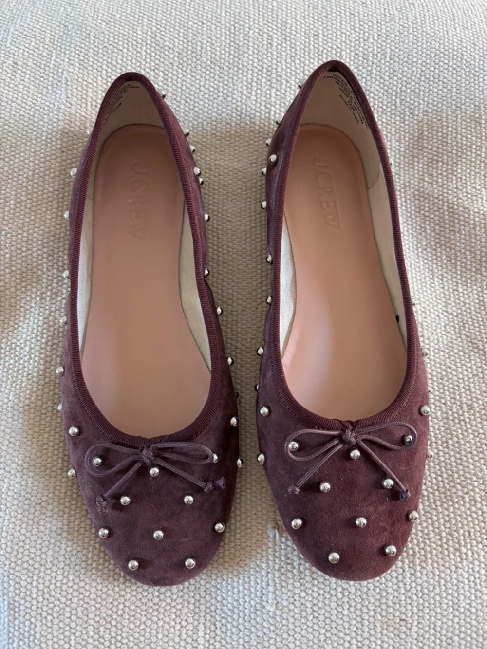 J.Crew Andi Ballet Flats in Beaded Suede – Brown Embellished Shoes 9.5 EUC